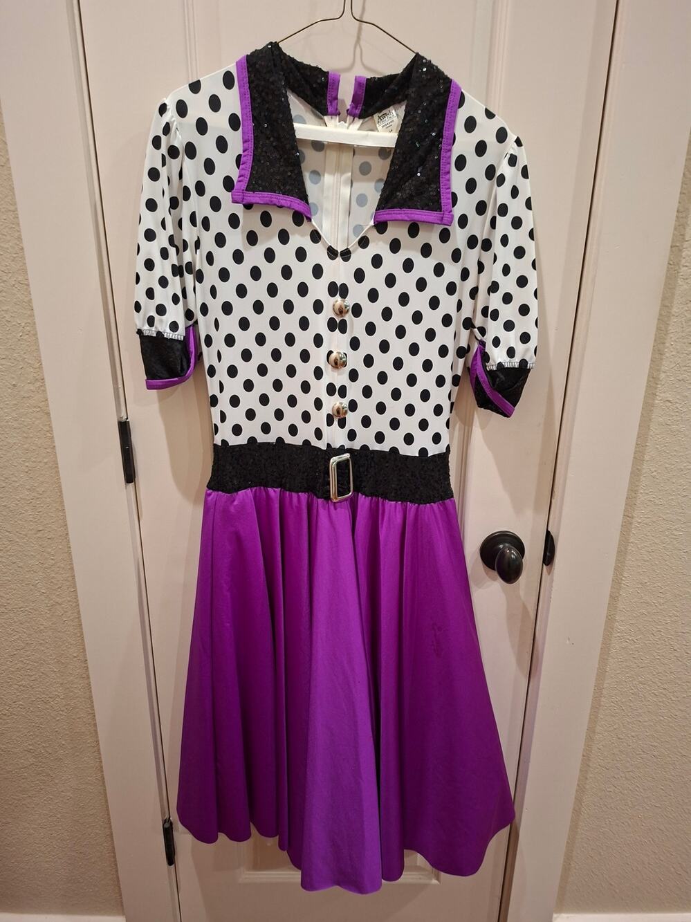 A Wish Come True Dancewear LA Large Adult 50s Polka Dot Purple Sequin